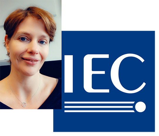 Portrait de Sylvie Perrin et logo IEC